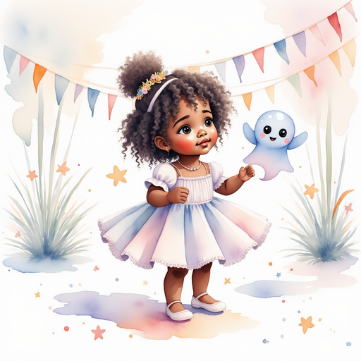Show Princess Zoombella - who is black - is looking worried with Glimmer Puff floating close. In the background, festive garlands hang on the gates