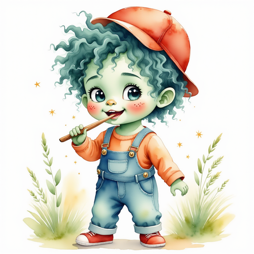 Zigzag Zander brushes his teeth carefully with a playful grin. In the background, soft grasses sway in the gentle wind.