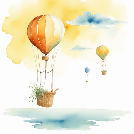 Show the special rope tied to the side of the basket, drifting in the breeze. In the background, soft yellow clouds glow.