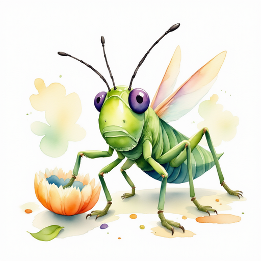Buzzywhirl gently touches a wilted petal with concern. In the background, drooping blossoms cast faint shadows on the ground.