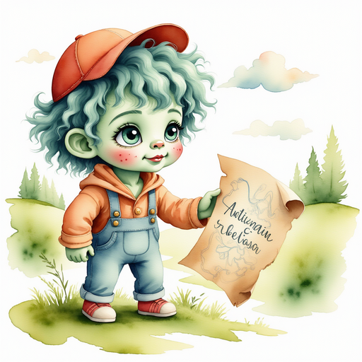Zigzag Zander points at the swirling writing on the map. In the background, low clouds float around the green hills.