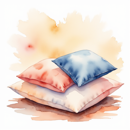 A pile of soft cushions. In the background, warm flickers.