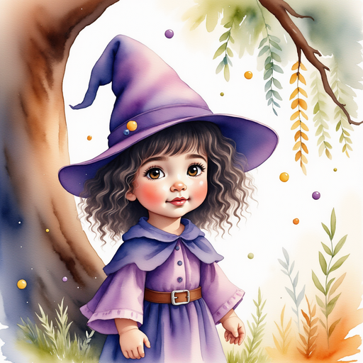 Willow Charms quietly peers around a large tree trunk. In the background, thick branches sway under glowing orbs.