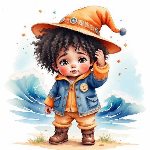 Zippy Zapata holding onto his hat with worry on his face. In the background, tall waves toss in the sea.