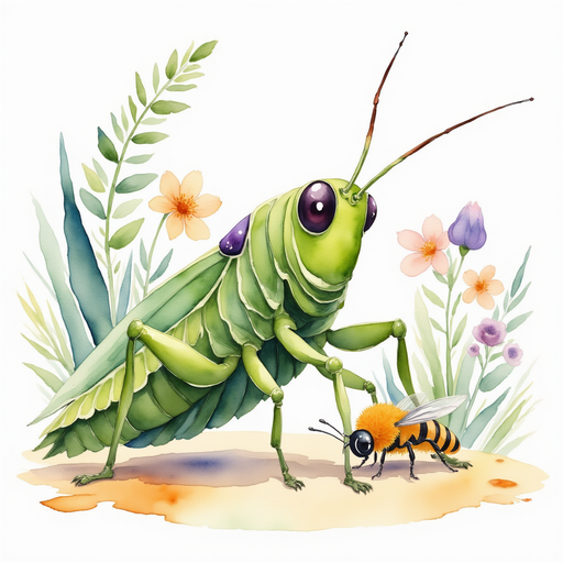 Buzzywhirl and the bee sit together, breathing slowly. In the background the flowers glow faintly.