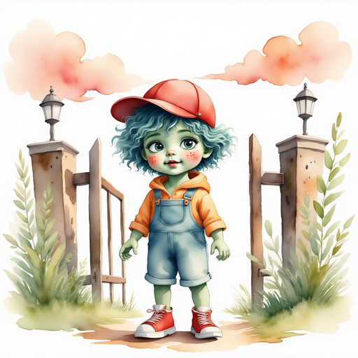 Zigzag Zander stands near the tall gate, looking amazed. In the background, soft pink clouds float overhead