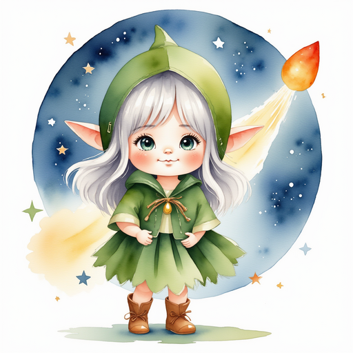 Flicker Sparkleaf holds onto the comet’s tail. In the background, a trail of glittering stardust.