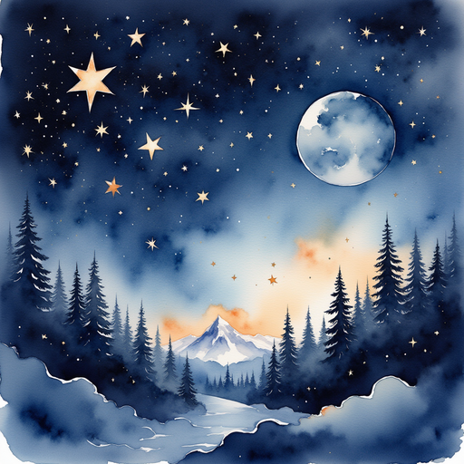 The shimmering Chocolate Stars twinkle brightly in the dark sky. In the background, a gentle swirl of clouds
