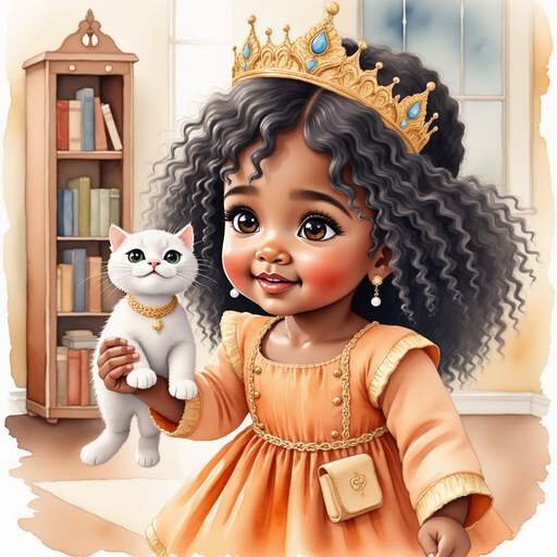 Show Queen Neena picking up a stuffed cat and smiling. In the background, a tall bookshelf stands against the wall.