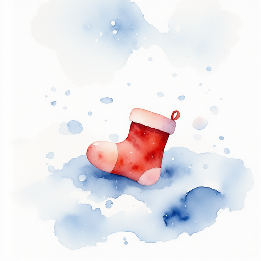 A single red sock resting in a mound of fresh snow In the background are footprints leading away through the snow