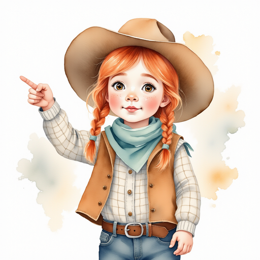 Calamity Kate points toward the sky, her expression serious. In the background, grey clouds gather in a swirling pattern