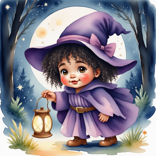 Willow Charms leaning forward with her lantern, trying to catch a glowing firefly. In the background, the moon shines through the leaves of the towering trees.
