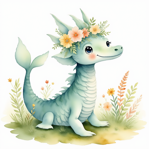 Nessie Sparkles leaning forward with wide eyes, peering across the meadow. In the background, thick grass and bright wildflowers sway in a gentle breeze.