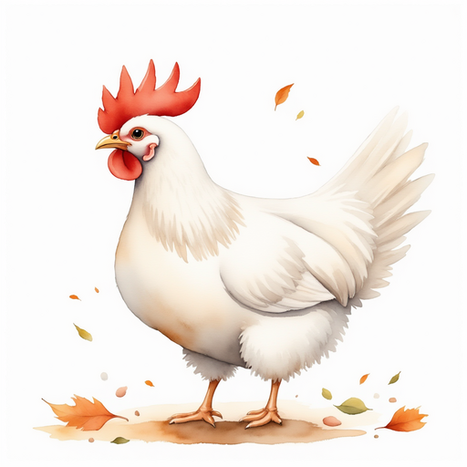 Cluckster pecks the ground gently. In the background, a breeze stirs fallen leaves.