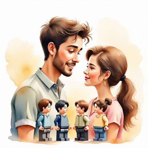 Illustrate a master Lego builder talking with enthusiasm, sharing a dream-like connection. In the background, a soft, golden glow symbolizing their shared passion for Lego.