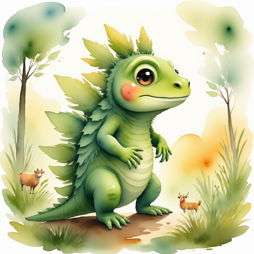 Blossom Sprout stands on a tiny hill, looking out at the sunrise with a wide smile. In the background, farm animals peacefully graze.