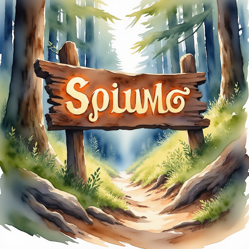 A weathered wooden sign carved with glowing letters stands among thick roots. In the background, moss-covered tree trunks and shadows.