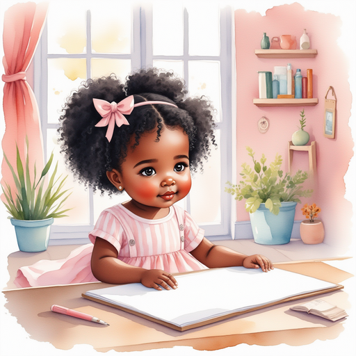 Ava sitting in her room, drawing on a big piece of paper.