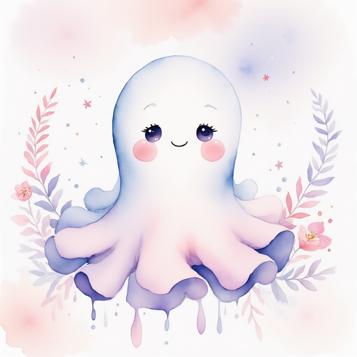 Glimmer Puff closes eyes gently, taking a calm breath under the dripping sky. In the background are swaying flower stems