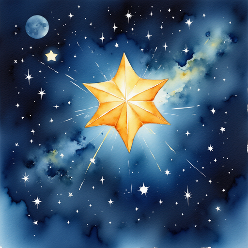 A single star gleaming, bigger than the others, no one else in view. In the background, shimmering stardust.