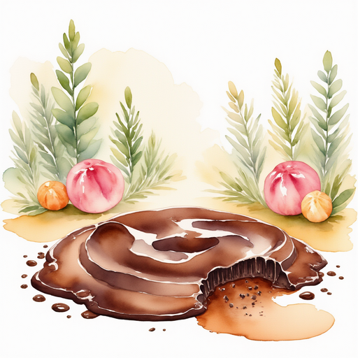 Show a puddle of melted chocolate (no character). In the background, there are tall gumdrop bushes.