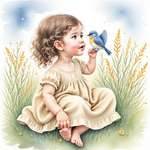 Sofia singing with a bluebird.
