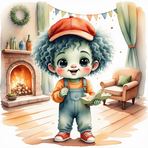 Zigzag Zander claps his hands while holding a Christmas-themed puzzle piece. In the background, a crackling fireplace casts a golden glow on a cozy armchair.