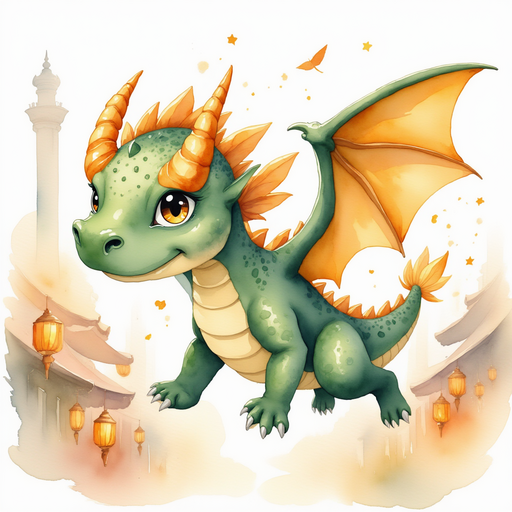 Ember Flare in mid-dive, wings extended, attempting a delicate spin. In the background, lanterns glow softly near the trader's stalls.