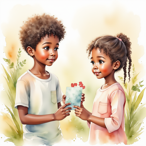 Michael presenting the puzzle to his little sister, who is smiling.