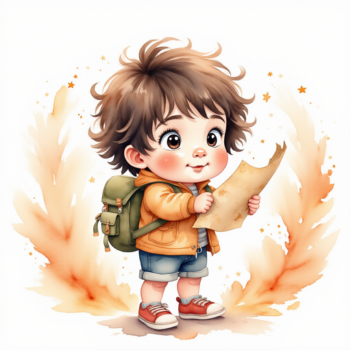 Illustrate Sid holding a dusty, old map with puzzled excitement on his face. In the background, a slightly disordered attic with cobwebs.