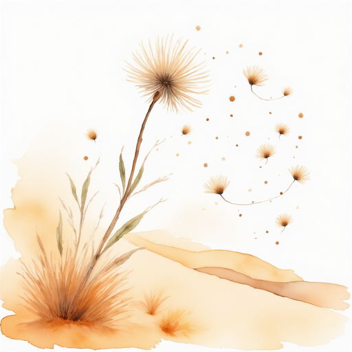 A tumbleweed spinning in the breeze. In the background, low sandy hills