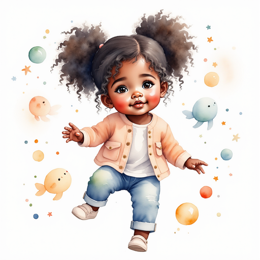 Amber sparkling as she floats effortlessly while colorful words swirl around her. In the background, rainbow-colored bubbles rising from the pond.