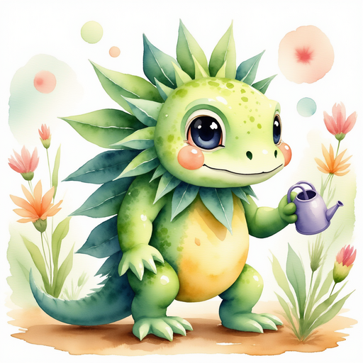 Blossom Sprout stands among bright blossoms, watering can in hand. In the background, colorful petals sway gently in the breeze