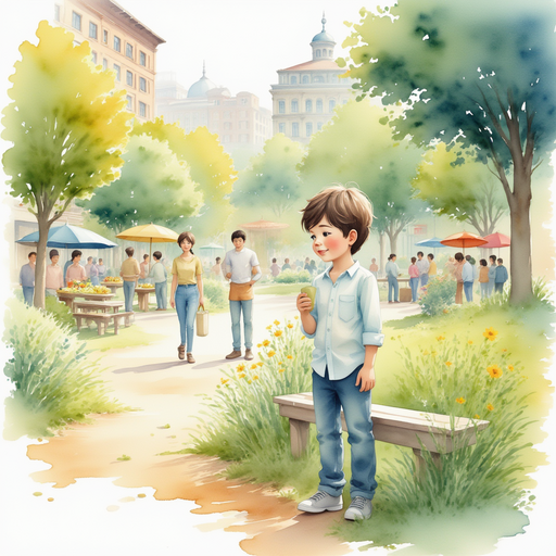Lee is at a bustling park.
