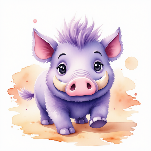 Brutus, a purple warthog with a wide grin, trudges along the sand. In the background, waves of sand stretch endlessly.
