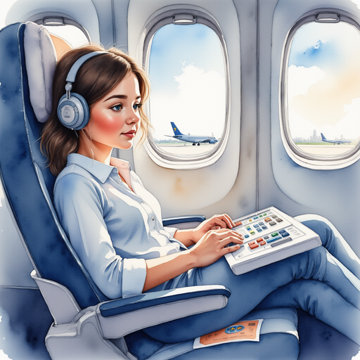 The airplane seat with colorful controls near it, looking cramped. In the background are windows overlooking the runway.