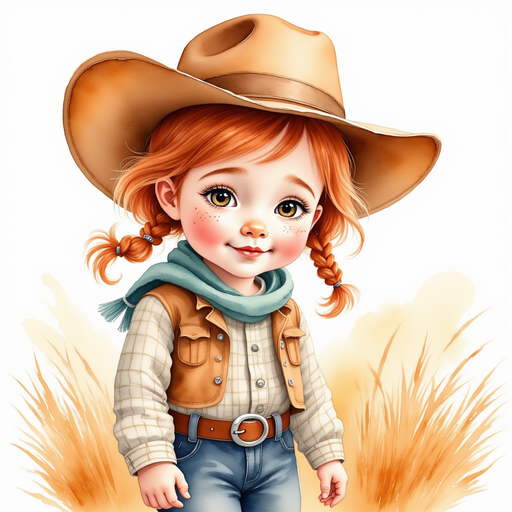 Rusty stands near Calamity Kate, looking at her with curious eyes. In the background, gentle gusts of wind stir the golden hay bales.