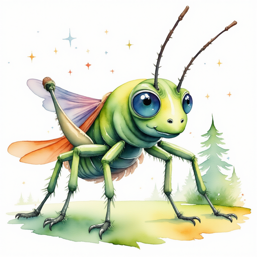 Buzzywhirl holds a shimmering gear in his front legs. In the background, sparkling trees.