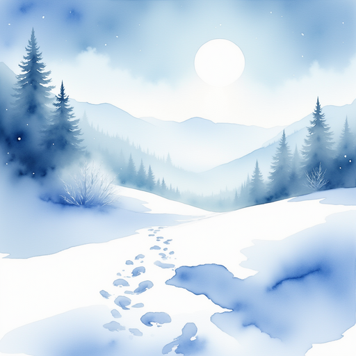 A tall snow drift shines under the bright sky. In the background, footprints lead across the quiet hill.