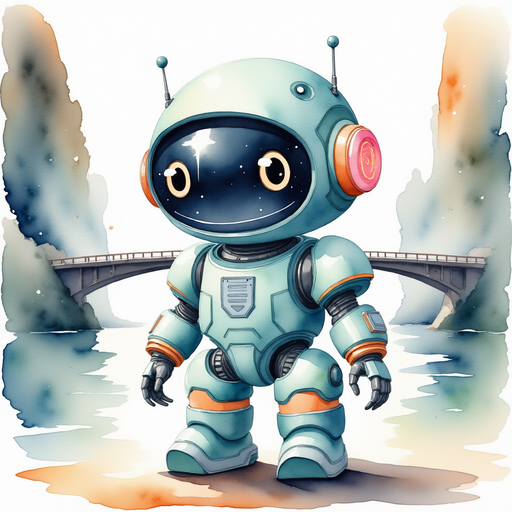 Blinky Sparx stands beside the bridge, antenna glowing a gentle pink color. In the background, swirling mist weaves around tall rocks