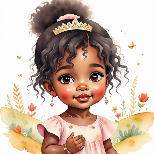 Princess Zoombella - who is black - with a determined expression, holding one hand near her heart. In the background rolling hills speckled with distant flowers