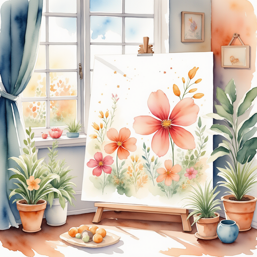 A giant canvas filled with vibrant, happy moments painted all across it. A cozy room with a window letting in warm sunlight.