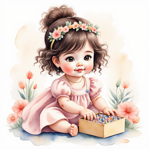 Princess Zoombella carefully placing crayons into a shining box In the background: small piles of gathered toys