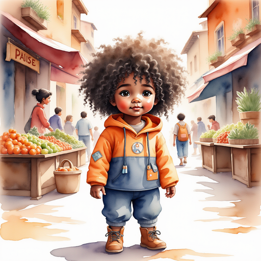 Zippy Zapata stands in front of a market stall with spices. In the background, lively crowds and colorful fruit stands.