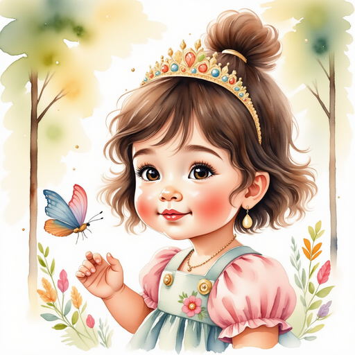 Princess Zoombella holding a careful hand near a butterfly’s trapped wing. In the background, high treetops letting in warm sunlight