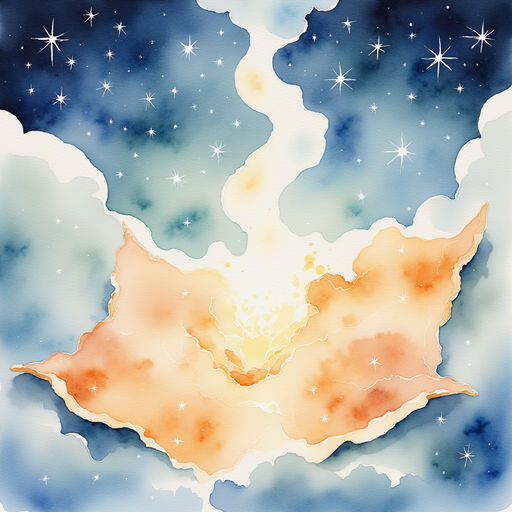 The magical map glowing with swirls of light In the background, fluffy white clouds