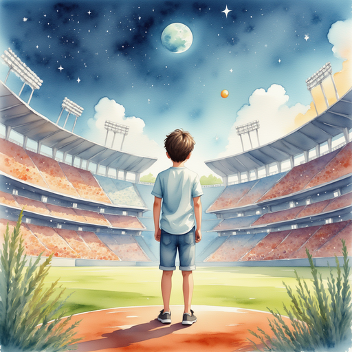 Lee standing on a galactic baseball stadium.