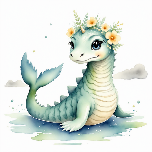 Nessie Sparkles leaning closer to hear the helpful human speak. In the background, swirling gray clouds and distant hills.