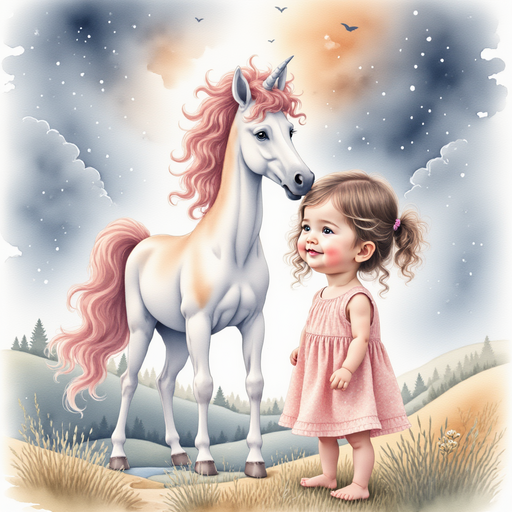 Sofia and the unicorn facing the angry thunderstorm cloud.
