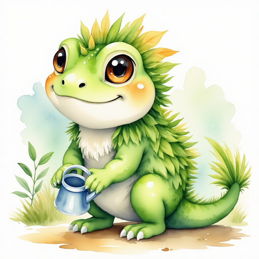 Blossom Sprout holds a tiny watering can, looking eager. In the background, mossy rocks cluster by the path.